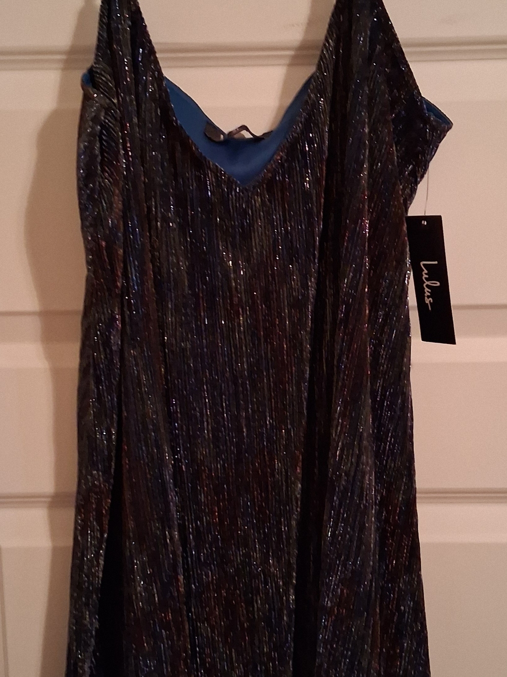 Lulu's Metallic Navy Blue V-Neck Mini Dress